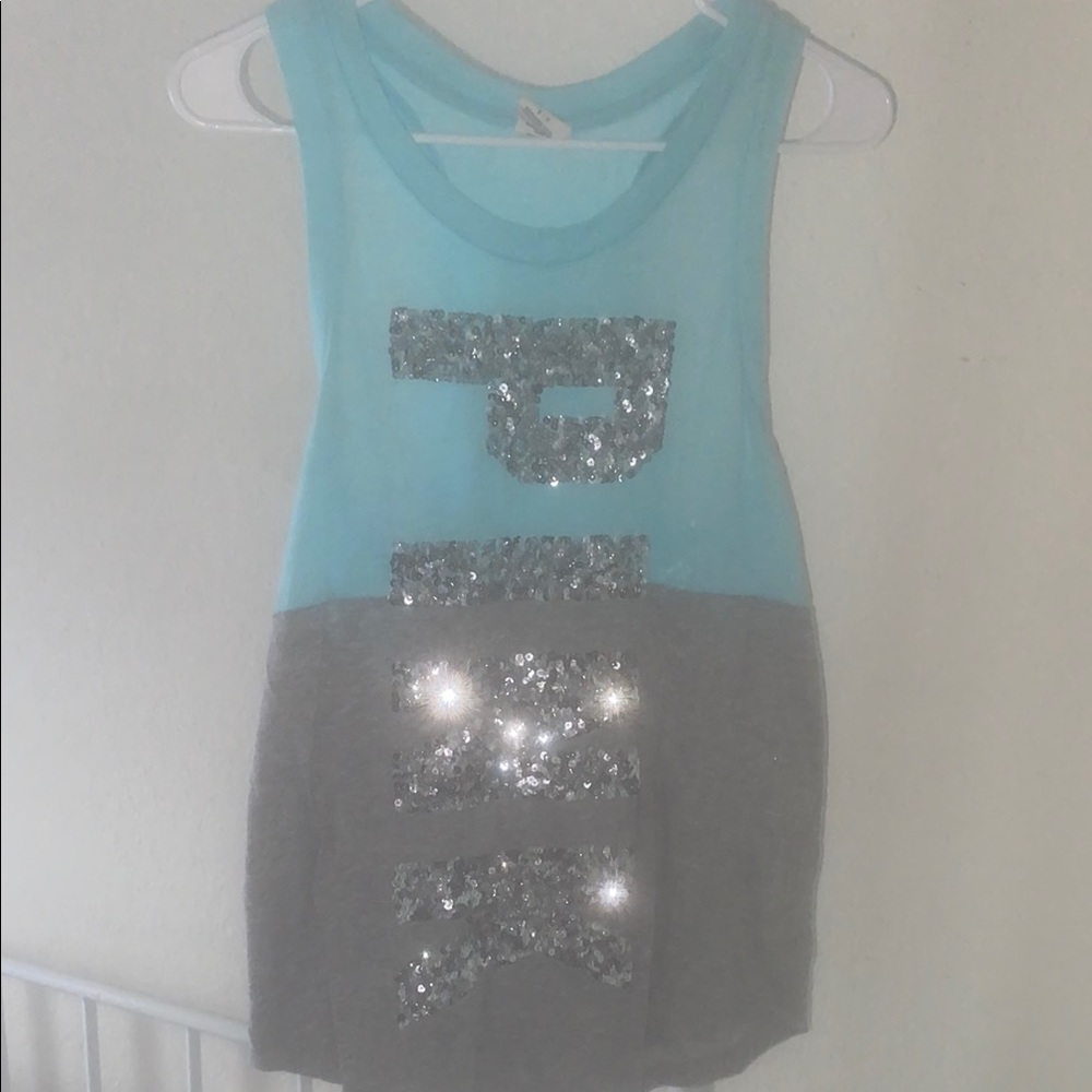 PINK Victoria's Secret Blue and Gray Tank Top